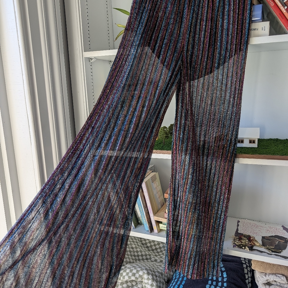 Lilyful Women's Wide Leg Pants Sparky Black Striped Sheer Size Small Festival - Picture 3 of 7